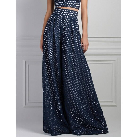 Johanna Ortiz Pants - Johanna Ortiz M'o Exclusive Five Oceans Wide Leg Pants Size 6 Eyelet Navy Blue